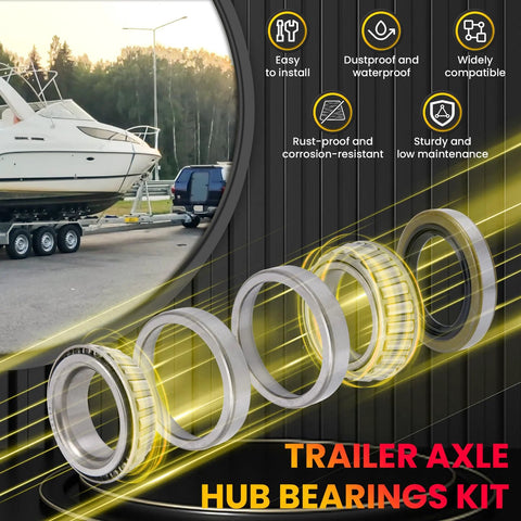 Image of Heavy Duty Boat Trailer Bearing Kit with chrome steel bearings for 1-3/8 to 1-1/16 inch axles, 3500 lb capacity.