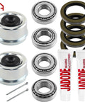 Trailer Wheel Bearing Kit Beefed Up For 5200 6000 And 7000 Lb Trailer Axles With 14125A 14276 Bearings 25580 25520 Bearings And 21333TB 10 10 Lip Seals And 22333TB 10 36 Lip Seals For Easy Install And Smooth Towing By JADODE with components and grease.