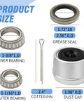 Trailer Bearing Kit For 5200-6000 Lb Axles With 2.44 Inch Dust Cap Grease Seal Cotter Pin 4 Pack Replaces 15123 245 25580 20 EZ Lube Spindle 42 Compatible Built Tough Heavy Duty Axle Bearings Set showing bearings, grease seal, cotter pin, and dust cap