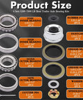 Components of Trailer Bearing Kit For D42 Spindle Fits 1.25 Inch And 1.75 Inch Tandem Axles 5200 To 6000 Lb Four Sets Hub Kit displayed.
