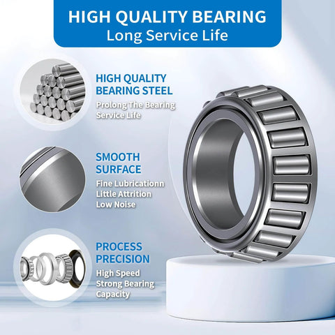 2 Pack Trailer Bearings Kit For High Speed Quiet Operation L68149 L44649, close-up of high quality bearing steel and features