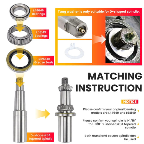 Heavy Duty Boat Trailer Bearing Kit Fits 1 3 8 Inch To 1 1 16 Inch Axles 3500 Lb Capacity One Point Seven One Nine Inch Grease Seal L68149 L44649 Spindle Compatible diagram and assembly instructions