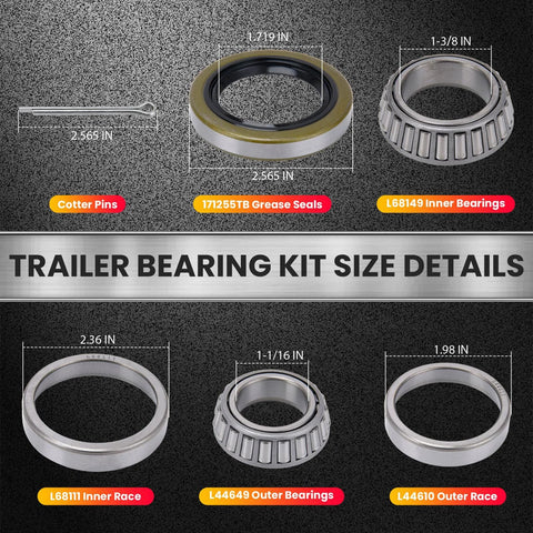 Heavy Duty Boat Trailer Bearing Kit Fits 1 3 8 Inch To 1 1 16 Inch Axles 3500 Lb Capacity with grease seals and steel bearings