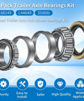 2 Pack Trailer Bearings Kit for Quiet Operation L68149 L44649 for 1-3/8 to 1-1/16 Axle, 3500 Lb with Grease Seal and Spindle