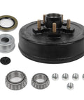 Durable Trailer Brake Drum Kit With Hub And Bearing Set For 3500 Lb Axles, 10 x 2-1/4 In, 5 On 4.5 In Bolt Pattern, components shown