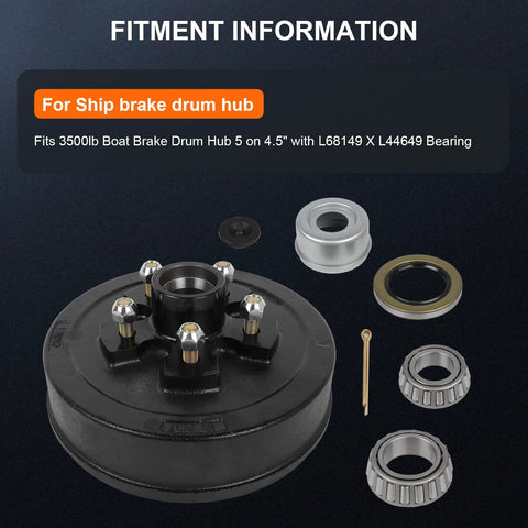 Durable Trailer Brake Drum Kit With Hub And Bearing Set For 3500 Lb Axles, showing components for reliable braking