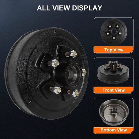 Durable Trailer Brake Drum Kit With Hub And Bearing Set For 3500 Lb Axles, 10 x 2-1/4 In, 5 On 4.5 In Bolt Pattern display