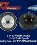 Trailer Brake Hub Drum Kit For 3500 Lb Axles 5 Bolt On 4 And A Half Inch Pattern Ready-To-Install Fits 10 By 2-1/4 Electric