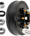 Ready To Roll Five On Four Point Five Inch Trailer Brake Hub Drum Kit For 3500 LB Trailers With Ten By Two And A Quarter Inch Size L68149 Inner Cone Bearing L44649 Outer Cone Bearing Bearing Race Installed Half Inch 20 Thread Nuts AuraWINS, showing full kit components with bearings and seal.