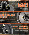 Three views of Ready To Roll Five On Four Point Five Inch Trailer Brake Hub Drum Kit For 3500 LB Trailers highlighting features
