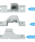 Trailer Door Latch Keeper And Cam Bar Lock Replacement For Cargo And Dump Trailers With Double Doors Top Left Or Bottom Right Mounting Side Door Latch Compatible Model 383200 PLR158, metal cam bar lock keeper shown from front, side, and back view