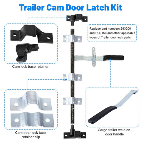 Heavy Duty Trailer Cam Lever Door Lock Kit For Double Cargo Doors, Durable Lock Handle With Black Anti-Rust Coating