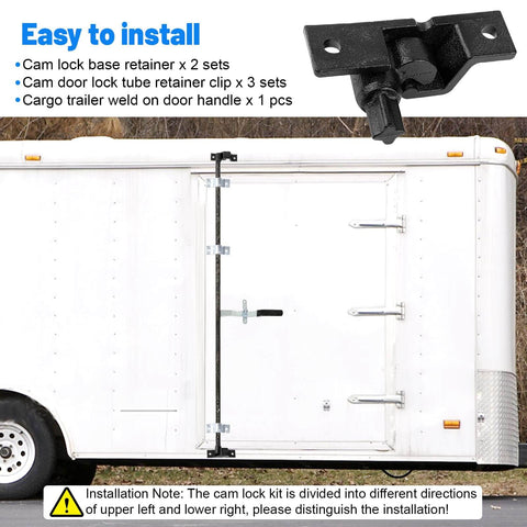 Heavy Duty Trailer Cam Lever Door Lock Kit For Double Cargo Doors on white cargo trailer, black anti-rust coated handle