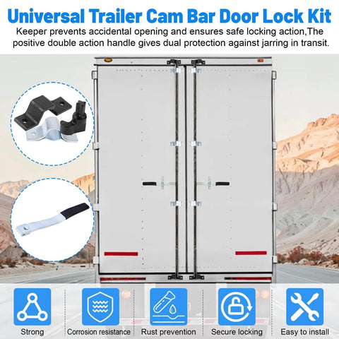 Heavy Duty Trailer Cam Lever Door Lock Kit For Double Cargo Doors, Durable Lock Handle With Black Anti-Rust Coating installed