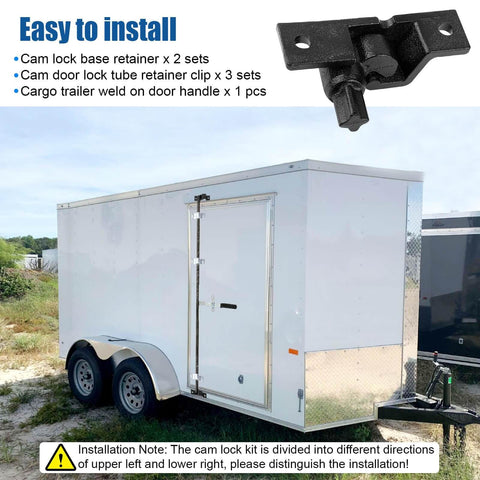 Cam Lock Door Assembly Kit For Dump Trailers And Trucks installed on a white trailer, showing cam lock base retainer and door clip.