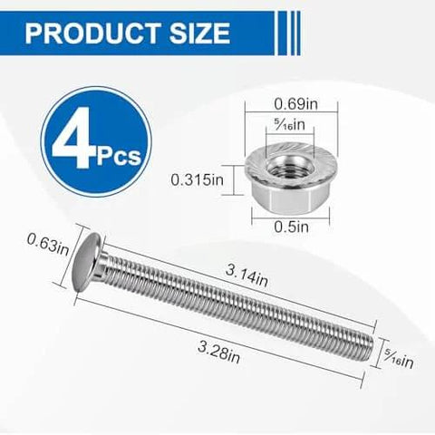 Trailer Coupler Bolt Kit For Cam-Style Couplers 5/16 Inch 304 Stainless Bolts With Lock Nuts Loosening Hardware 6 Pack size details