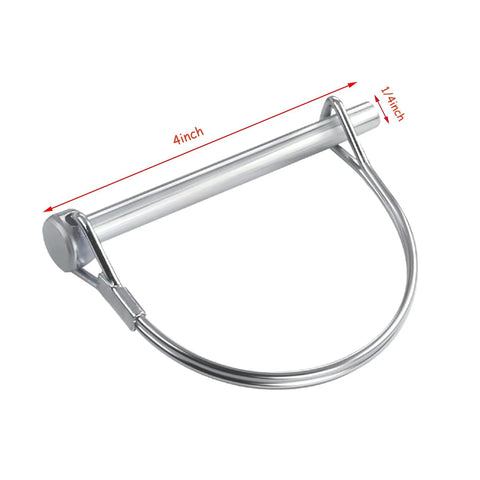 Ten Pack One Quarter By Four Inch Trailer Coupler Pin Set Heavy Duty Locking Towing Pin Safety Pin For Trailers Lawn And Garden Equipment Farm Wagons Silver close-up
