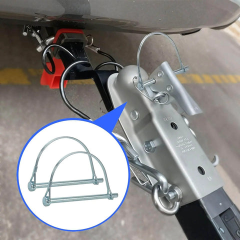 Heavy Duty Trailer Coupler Pin One Quarter Inch By Four Inch, Two Pack, Premium Zinc Plated High Carbon Steel Hitch Pin installed on a trailer