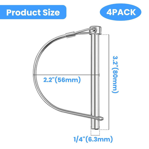 Four Pack Trailer Coupler Pins One Quarter Inch By Three Point Two Inch Heavy Duty Hitch Safety Pins With Lock Zinc Plated Steel Rust Resistant