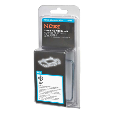 Trailer Coupler Pin With Twelve Inch Chain Five Sixteenth Inch Diameter Three Inch Length Clear Zinc Plated Steel Safety Pin