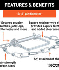 Trailer Coupler Pin With Twelve Inch Chain Five Sixteenth Inch Diameter Three Inch Length Clear Zinc Plated Steel Safety Pin For Trailer Hitches Versatile Pin For Couplers Jacks Pintle Hooks And More with 12-inch chain and retainer wire clip.