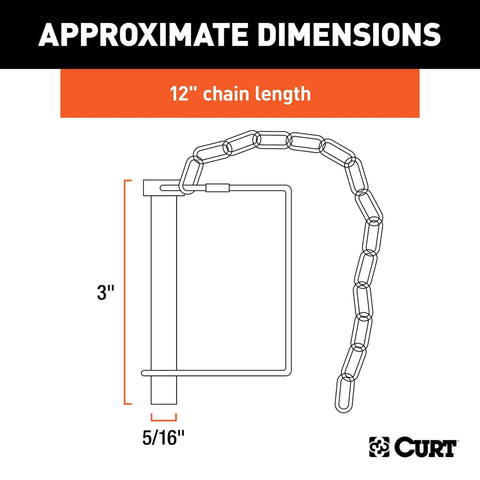 Trailer Coupler Pin With Twelve Inch Chain Five Sixteenth Inch Diameter Three Inch Length Clear Zinc Plated Steel Safety Pin