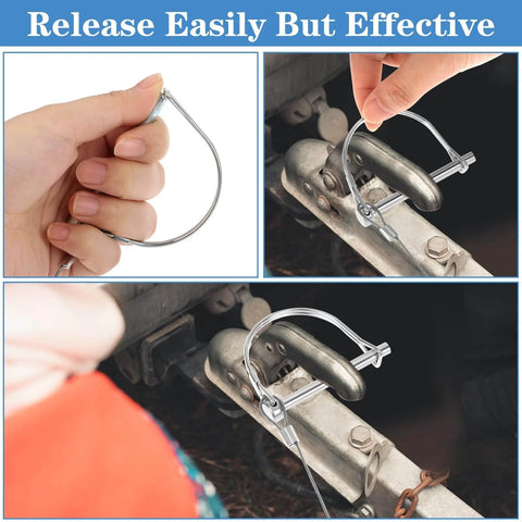 20 Pack Trailer Coupler Pins With Steel Quick Release Rings in use on trailer hitch, demonstrating easy attachment and removal