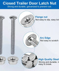 Heavy Duty Cargo Trailer Door Hasps With Buckles For Secure Enclosed Trailer Latches Durable 14 Gauge Steel Construction Anti Theft Security Includes 304 Stainless Steel Bolts And Anti Loosening Nuts, showing close-up of bolts and nuts.