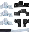 Cam Lock Door Assembly Kit For Dump Trailers And Trucks, Black Coated, Heavy Duty Steel Construction, components displayed.