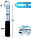 Secure, heavy duty cam action lockable door latch with 14-inch handle, zinc-plated steel, dimensions displayed.