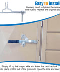 Trailer Door Latch Kit With Cam Lock And Keeper For Cargo And Enclosed Trailers Includes Ramp Locking Hasp And Anti Theft Screws And Anti Loose Nuts 2 Pack shown installed on door, highlighting easy installation and cam lock mechanism.