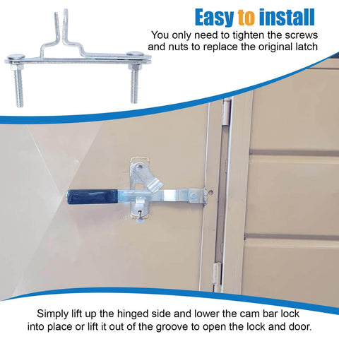 Trailer Door Latch Kit With Cam Lock And Keeper For Cargo And Enclosed Trailers Includes Ramp Locking Hasp And Anti Theft Screws And Anti Loose Nuts 2 Pack shown installed on door, highlighting easy installation and cam lock mechanism.