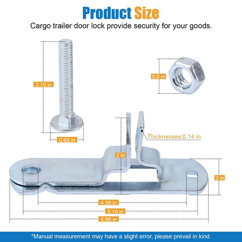 Trailer Door Latch Kit With Cam Lock And Keeper For Cargo And Enclosed Trailers Includes Ramp Locking Hasp And Anti Theft Screws And Anti Loose Nuts 2 Pack, showing product size