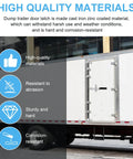 Trailer Door Latch Keeper And Cam Bar Lock Replacement For Cargo And Dump Trailers With Double Doors Top Left Or Bottom Right Mounting Side Door Latch Compatible Model 383200 PLR158 shown installed on white trailer with durability features highlighted.