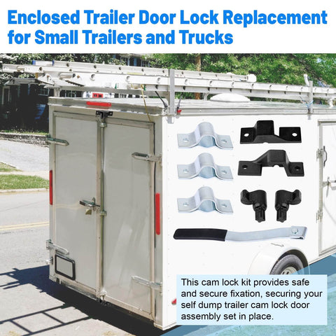 Heavy Duty Trailer Cam Lever Door Lock Kit For Double Cargo Doors, Durable Lock Handle With Black Anti-Rust Coating shown on trailer