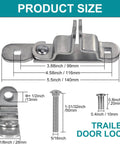 Sturdy 14-gauge steel trailer door hasp with corrosion-resistant galvanization and 304 stainless bolts shown with measurements