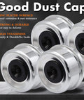 Close-up of zinc plated dust caps from Trailer Bearing Kit For D42 Spindle Fits 1.25 Inch And 1.75 Inch Tandem Axles 5200 To 6000 Lb Four Sets Hub Kit With 2.72 Inch Dust Covers Double Lip Seals Spindle Nuts And Complete Inner And Outer Bearings.