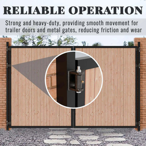 Heavy Duty Trailer Hinges With Grease Zerk For Dump Truck Gates And BBQ Smokers 4 Pack Pig Iron Construction installed on wooden gates