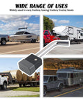 Sturdy Five Eighth Inch Universal Trailer Hitch Lock Kit With Locking Pin And Lever, Keys Included, Fits Two Inch And Two And A Half Inch Class III IV Receivers, Rust Resistant Carbon Steel, Dust Cover, Easy Install, Built For Daily Hauls shown with various trailers and vehicles