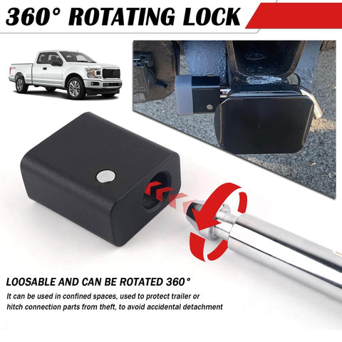 Sturdy Five Eighth Inch Universal Trailer Hitch Lock Kit With Locking Pin And Lever, installed on truck hitch receiver