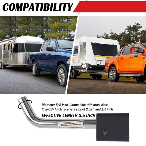 Sturdy Five Eighth Inch Universal Trailer Hitch Lock Kit With Locking Pin And Lever compatible with Class III IV receivers