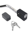 Sturdy Five Eighth Inch Universal Trailer Hitch Lock Kit With Locking Pin And Lever, Keys Included, visible uncapped, on white background.
