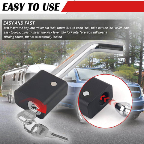 Sturdy Five Eighth Inch Universal Trailer Hitch Lock Kit With Locking Pin And Lever, Keys Included, fits Class III IV receivers