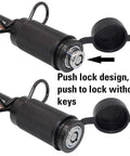 Close-up of push lock design on Keyed Alike One Half Inch Trailer Hitch Lock Pin With Three And A Quarter Inch Span For Class I And II Hitches And Bike Racks, Double Safety Receiver Pin That Keeps Your Gear Locked Down And Ready To Roll