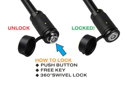 Heavy Duty Trailer Hitch Lock Pin For Class I Through IV Hitches With One Half Inch Pin Diameter And Five Eighth Inch Sleeve showing locked and unlocked states