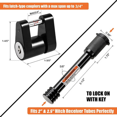 Trailer Hitch Lock Set For Two Inch And Two And One Half Inch Class Three And Four Receivers With Five Eighth Inch Dogbone Pin