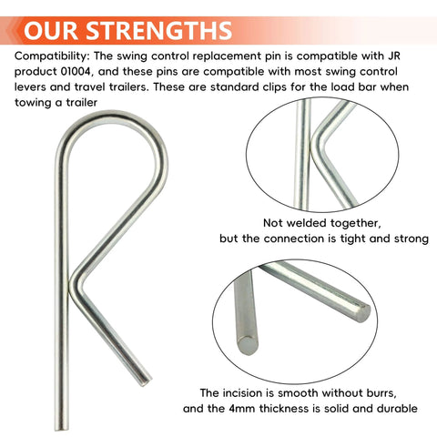 Sway Control Replacement Pin for Trailer Hitches and Travel Trailers, 5/32 Inch by 2-7/8 Inch Hitch Pin Clip R Clip, shows zinc-plated steel detail and smooth incision.