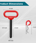 5/8 Inch Trailer Tow Hitch Pin Clip Kit With 4 R Clips, Rubber Coated Handle For Easy Grip, 4-1/2 Inch Length, Product Dimensions