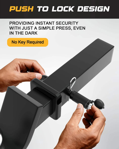 Installing Trailer Hitch Receiver Pin Lock Set With Dual One Half And Five Eighths Inch Pins For One And A Quarter Inch, Two Inch, And Two And A Half Inch Receivers, Includes Two Keys, Black, Built To Lock Down Your Tow Setup