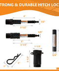 Trailer Hitch Pin Lock Set For 1/2 Inch And 5/8 Inch Pins With Dual Locking System, 4 Inch Span, Includes 3/4 Inch Adapter, Anti Rattle O Rings, Universal Fit For Class I Through V Hitches And 2, 2.5, And 3 Inch Receivers, shown with dimensions